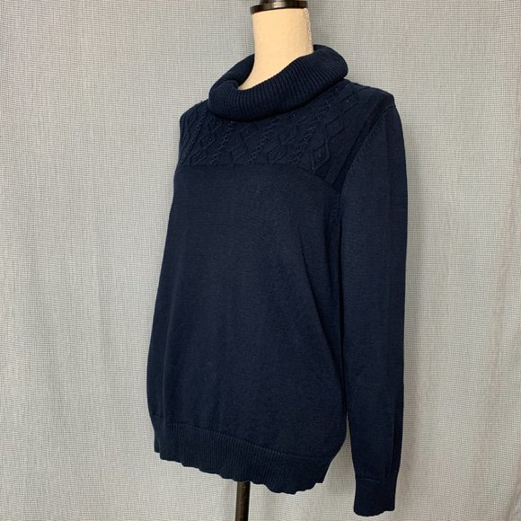 Women's HAGGAR Sweater / NAVY BLUE Cowl Neck Sweater / Diamond Pattern Sweater / - Picture 4 of 5